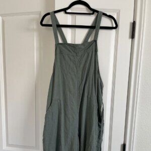 Universal Standard Green Tie Waist Linen-Style Overalls Large